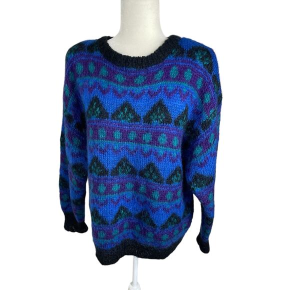 Vintage Gallagher Mohair Blend Geometric Sweater Women's Size Small 80s 90s - Picture 3 of 13